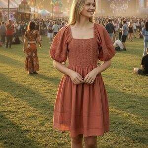 Rebellion Again NEW Puff Sleeve Lace Mini Dress size M